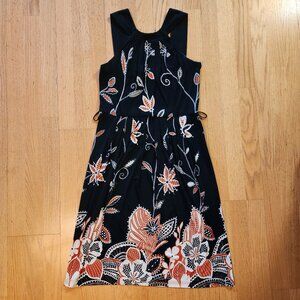 Anne Klein Women's Black Burnt Orange Floral Sleeveless Halter Dress 10 No Belt